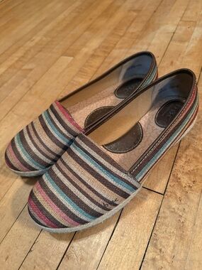 Striped Canvas Slip-On Flats in Brown, Blue & Pink - Women’s Casual Loafers